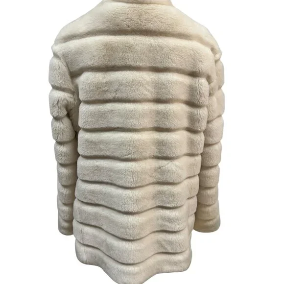 Ellen Tracy White Faux Fur Coat Jacket Size L EUC